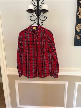 J. Crew size 00 Red Plaid Button-Down Shirt with Black Accents